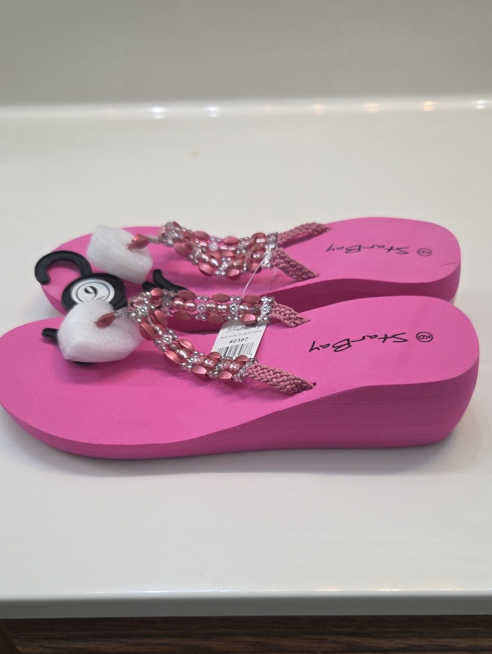 Star Bay Pink Beaded Flip Flop Wedge Sandals Various Sizes